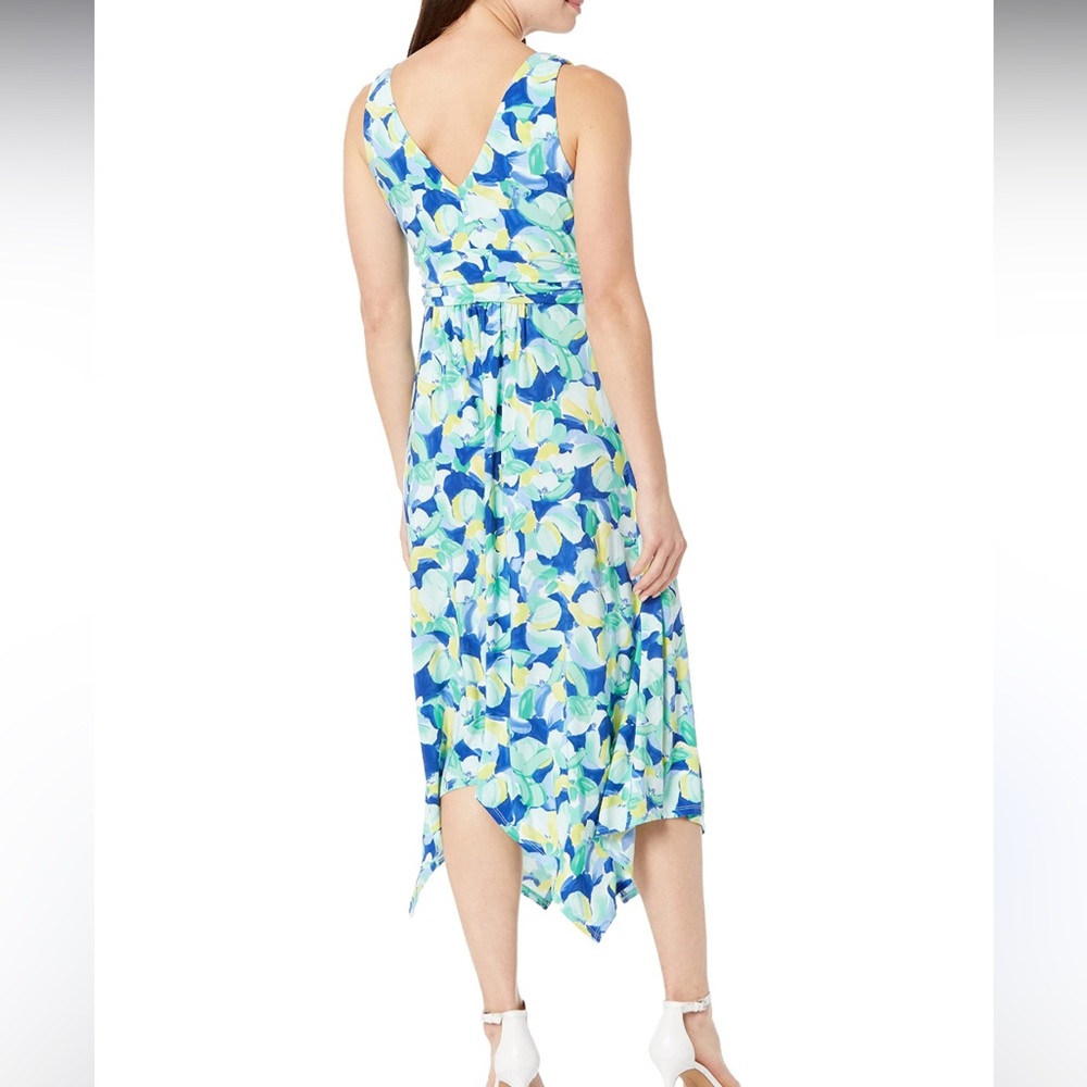 Pappagallo Becca Seafoam Multi Floral Caribbean Bloom Sleeveless Midi Dress M - Picture 3 of 16
